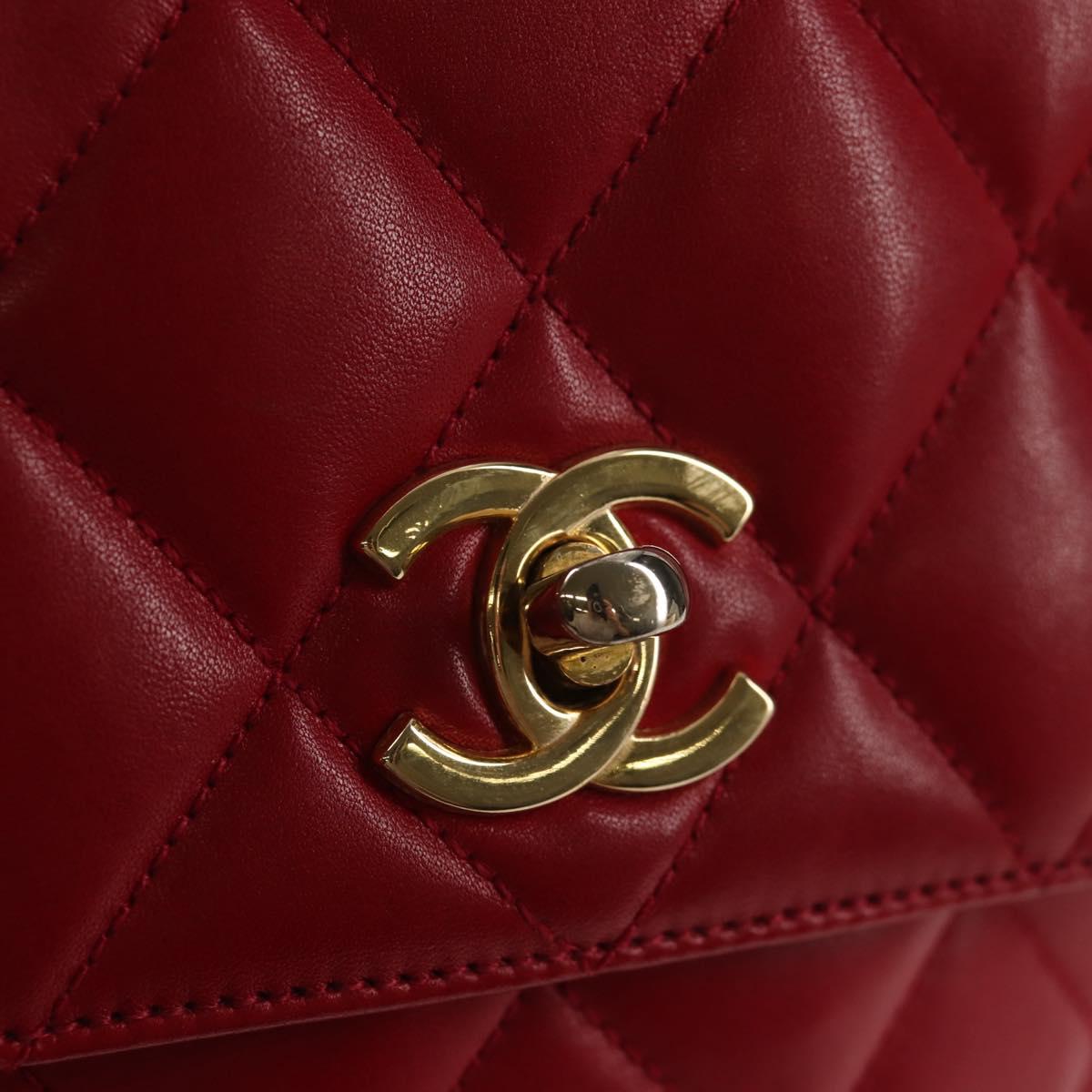 CHANEL Matelasse Chain Shoulder Bag Lamb Skin Red Gold CC Auth 145887A