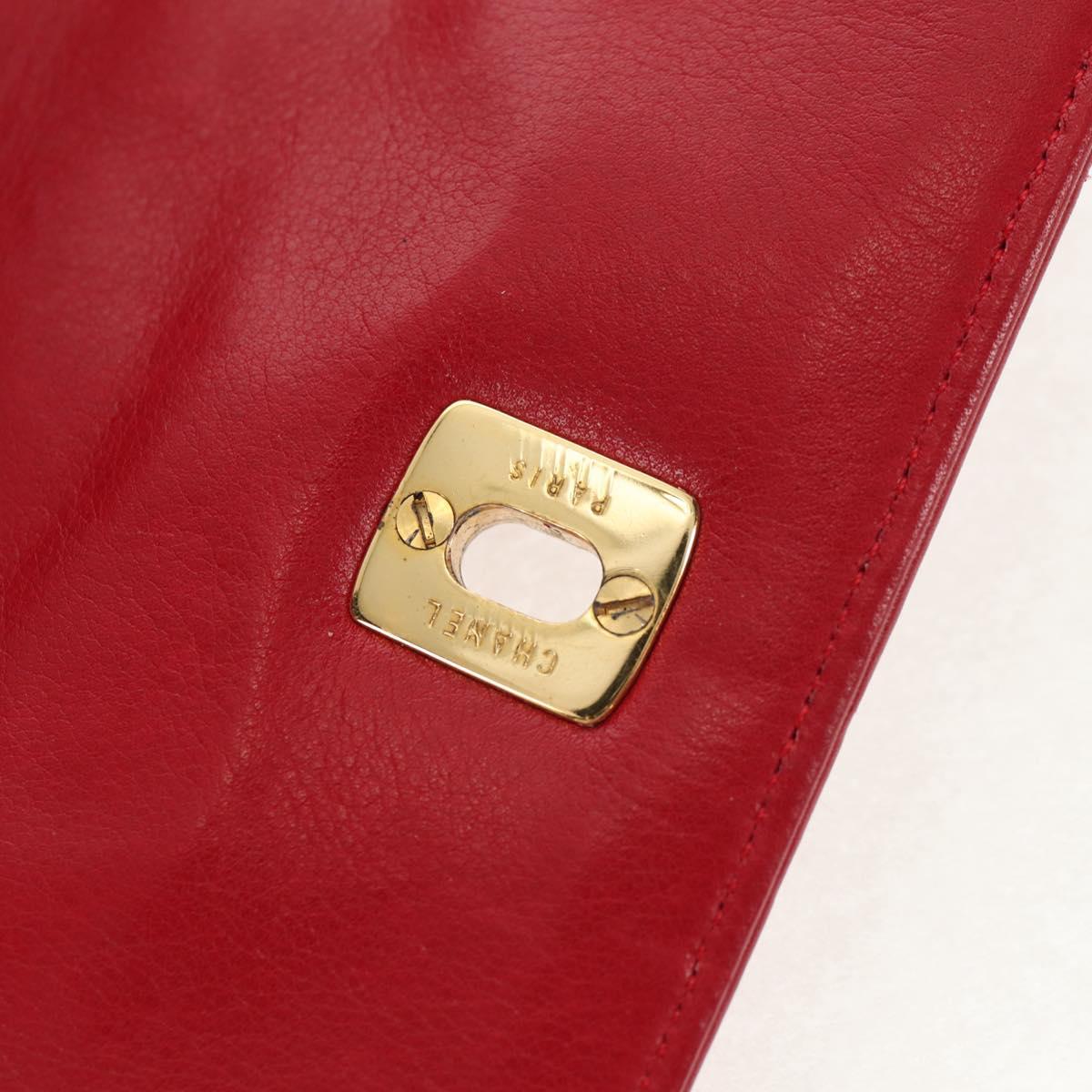 CHANEL Matelasse Chain Shoulder Bag Lamb Skin Red Gold CC Auth 145887A