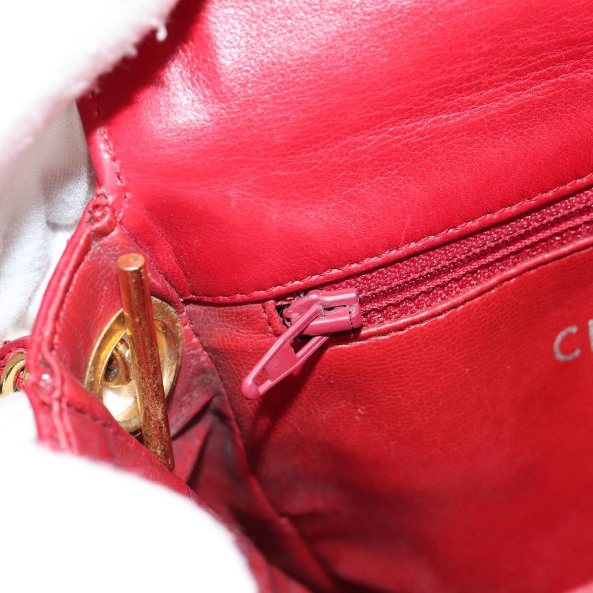 CHANEL Matelasse Chain Shoulder Bag Lamb Skin Red Gold CC Auth 145887A