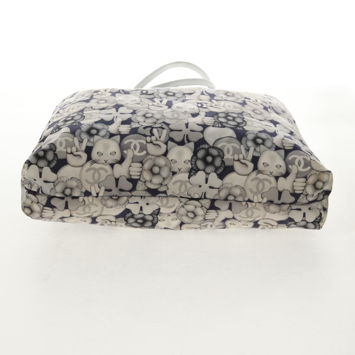 CHANEL COCO Mark Tote Bag Nylon Navy Gray CC Auth 145888A
