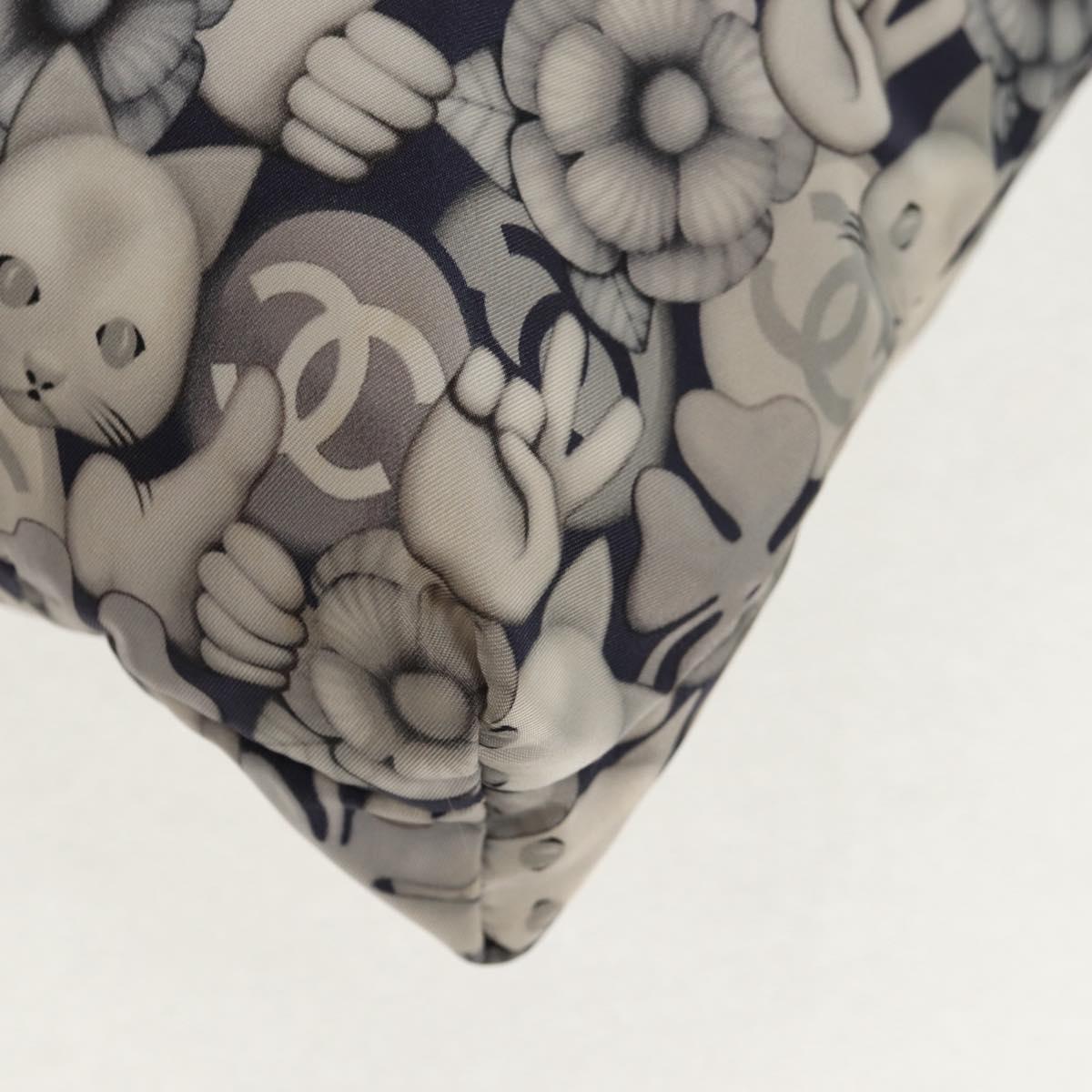 CHANEL COCO Mark Tote Bag Nylon Navy Gray CC Auth 145888A