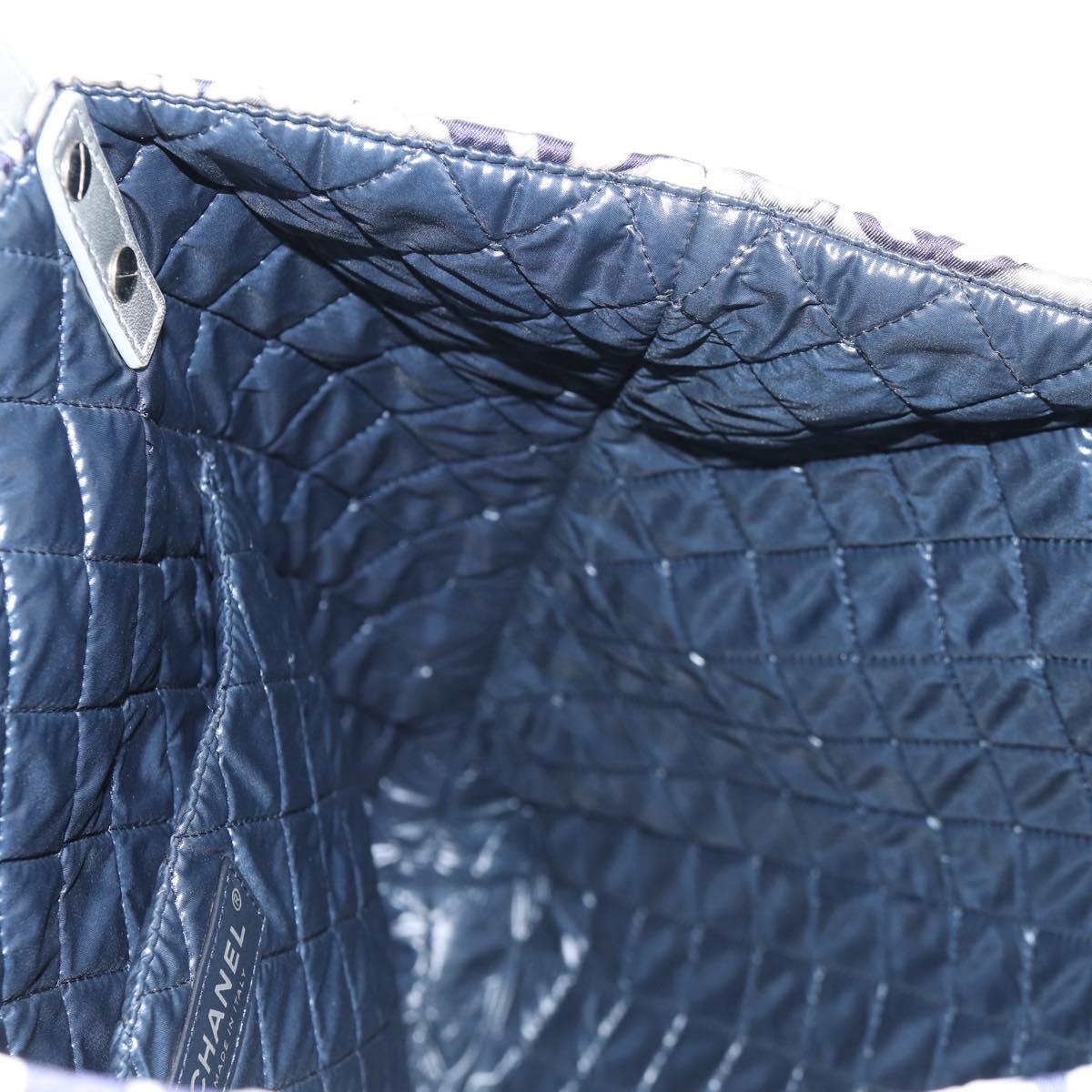 CHANEL COCO Mark Tote Bag Nylon Navy Gray CC Auth 145888A