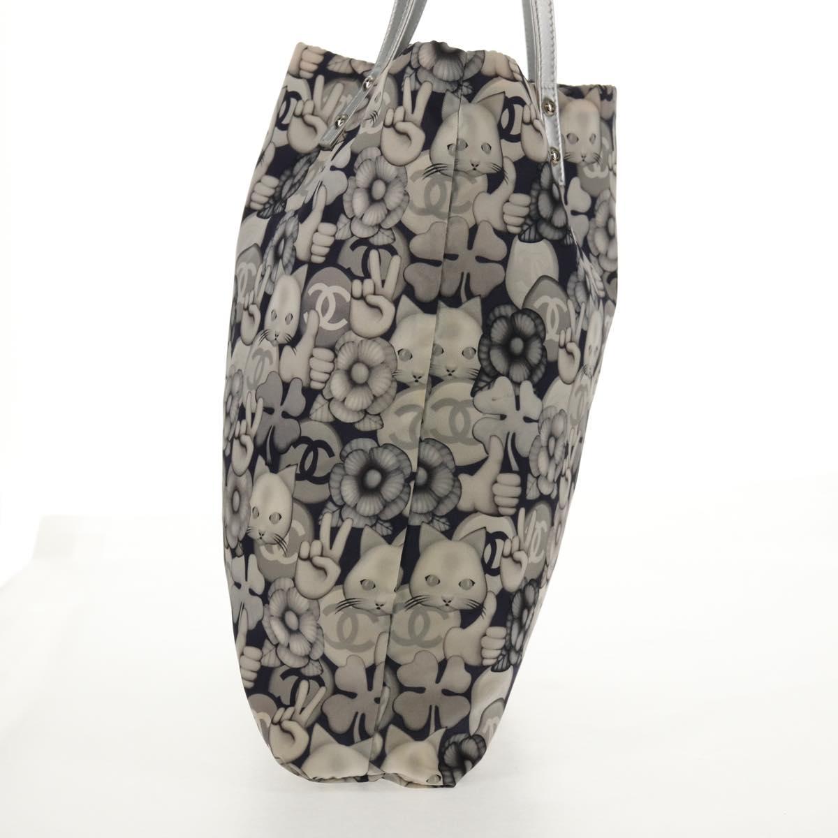 CHANEL COCO Mark Tote Bag Nylon Navy Gray CC Auth 145888A