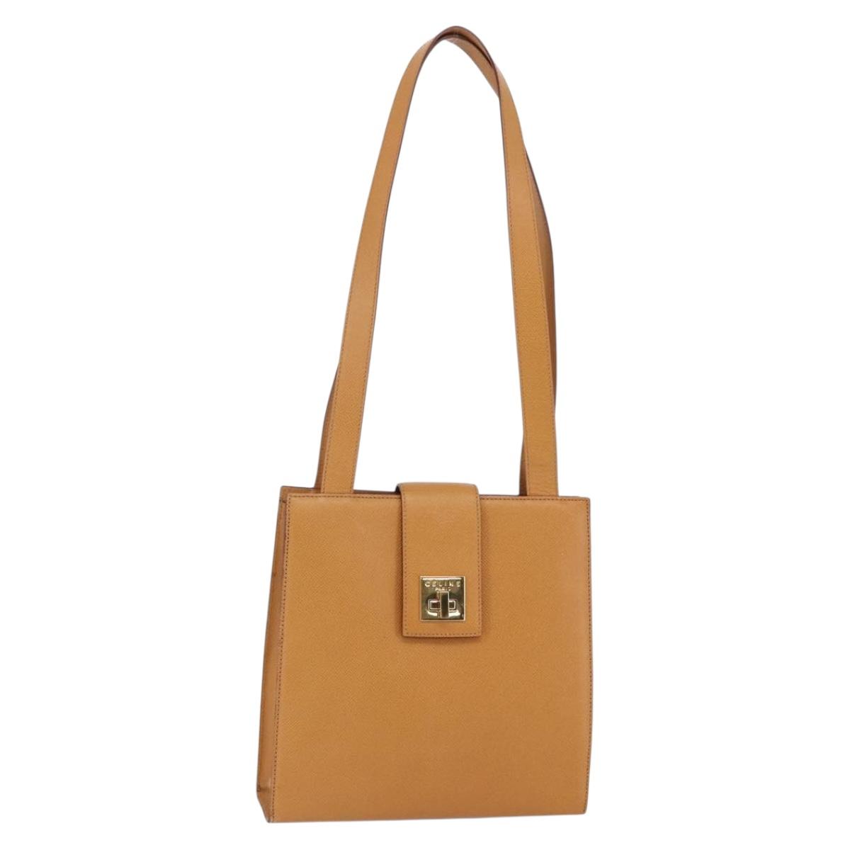 CELINE Shoulder Bag Leather Beige Gold Auth 145908