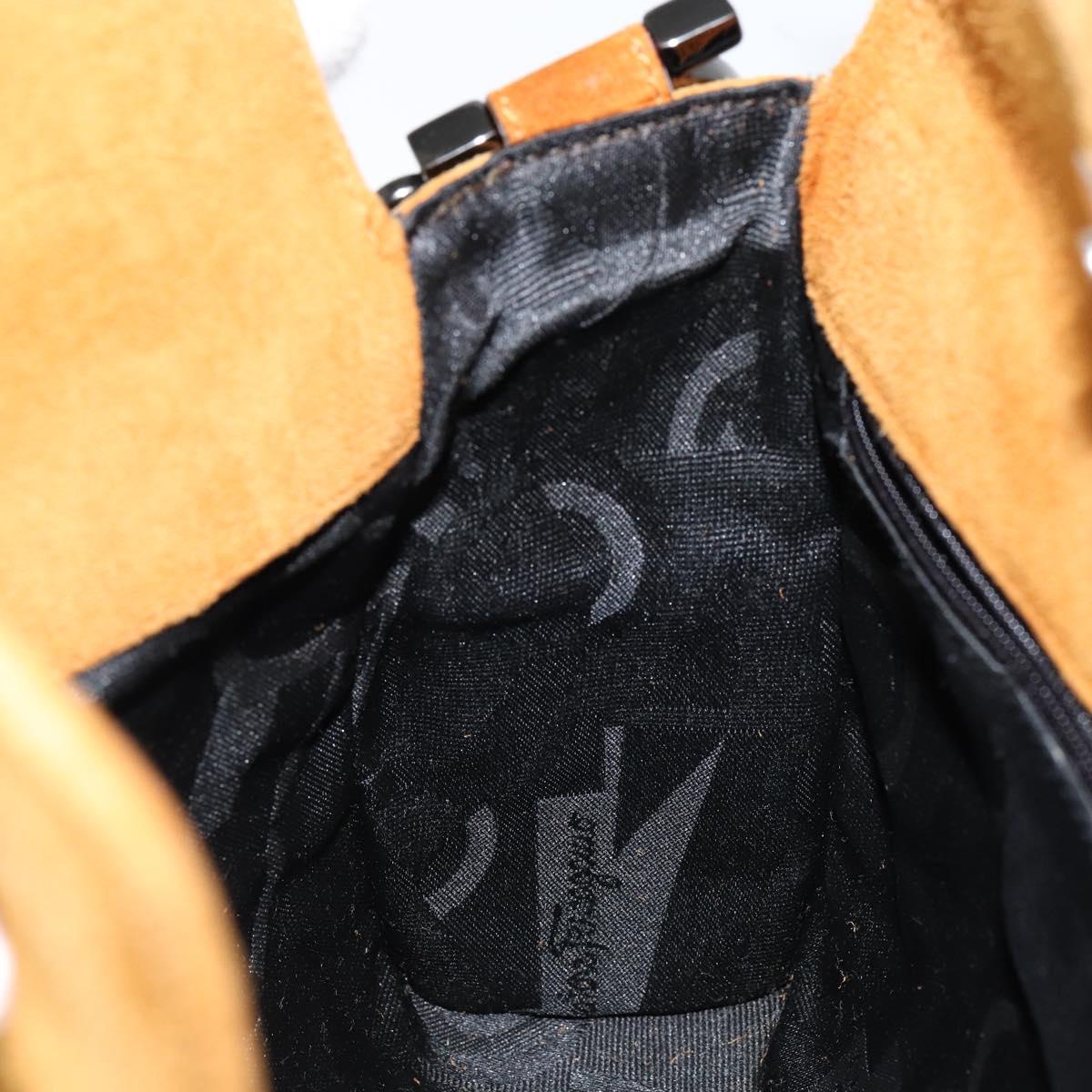 Salvatore Ferragamo Gancini Shoulder Bag Suede Beige Silver Auth 145909