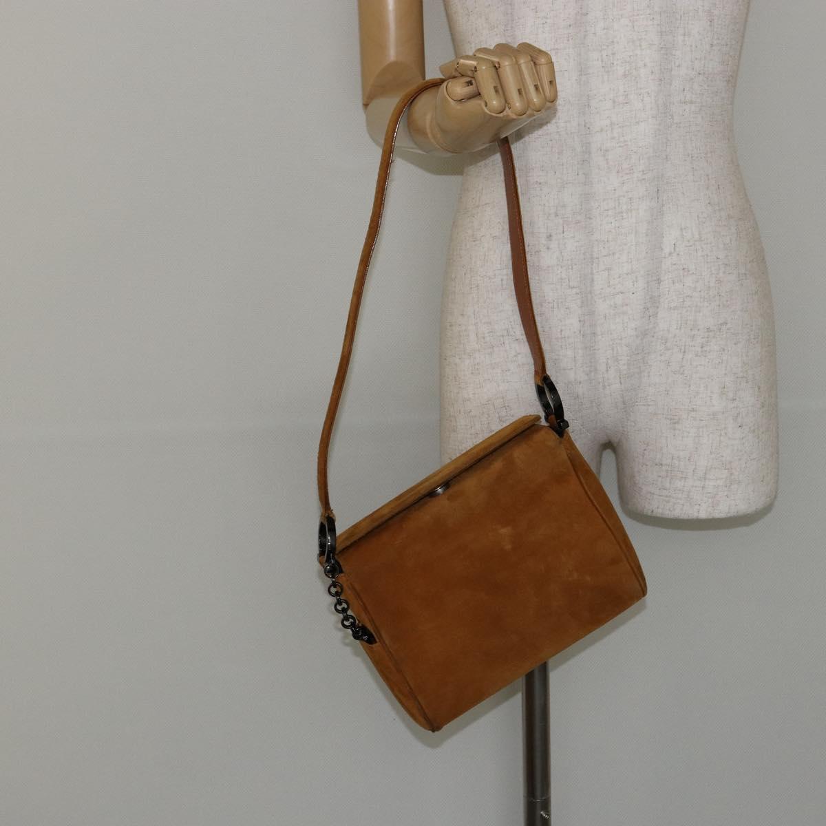 Salvatore Ferragamo Gancini Shoulder Bag Suede Beige Silver Auth 145909