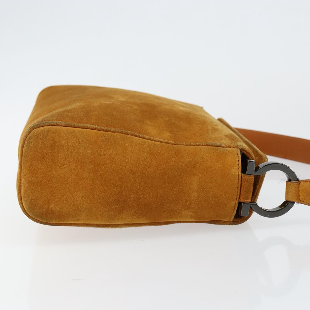 Salvatore Ferragamo Gancini Shoulder Bag Suede Beige Silver Auth 145909