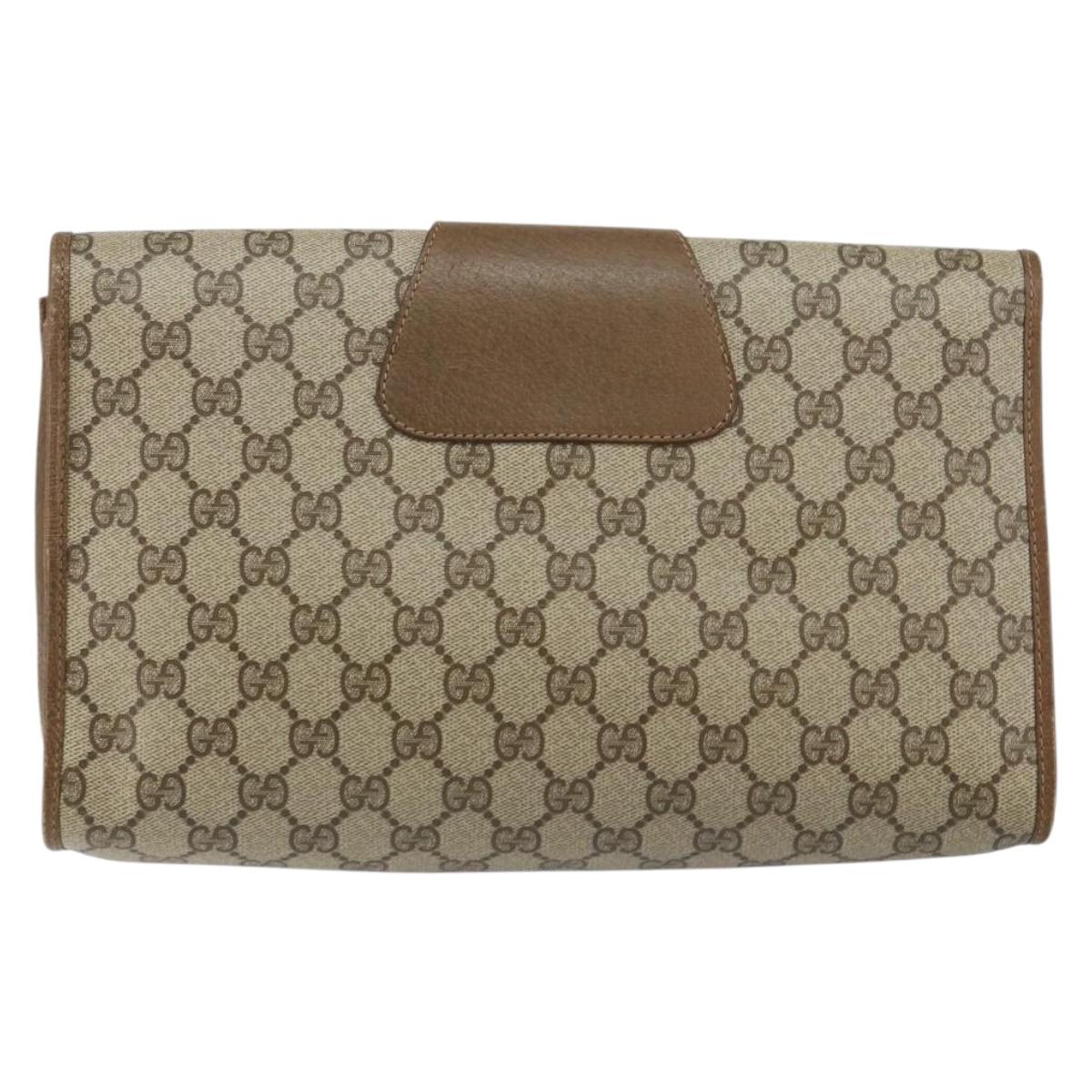 GUCCI GG Supreme Web Sherry Line Clutch Bag PVC Beige Red 89 01 031 Auth 145911