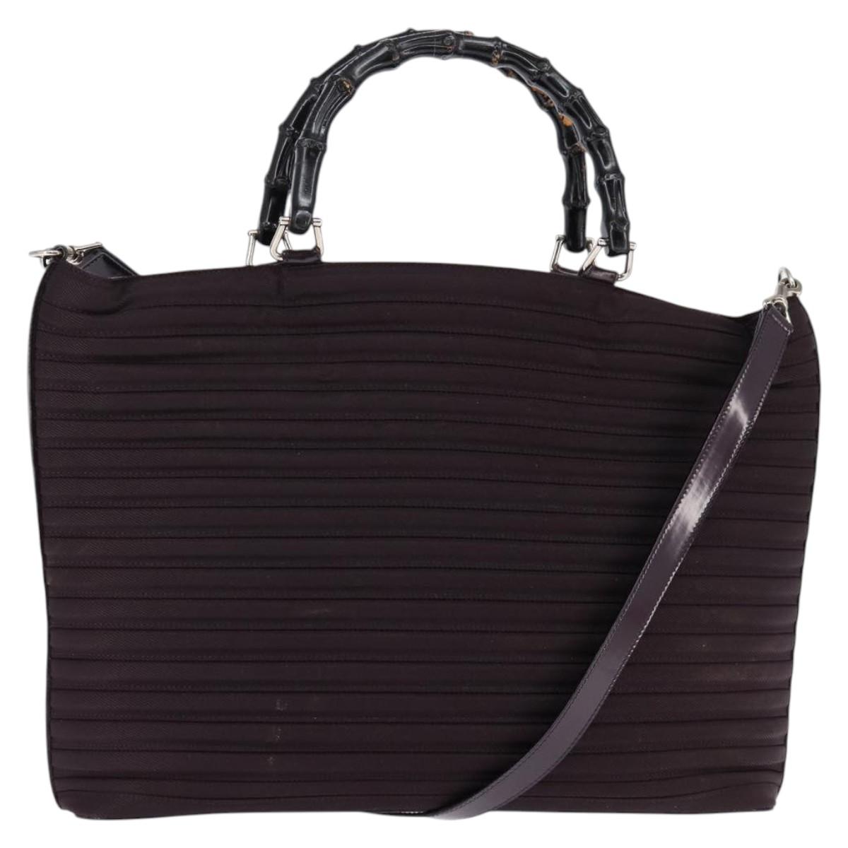 GUCCI Bamboo Hand Bag Nylon 2way Black Silver 002 1998 0352 Auth 145912