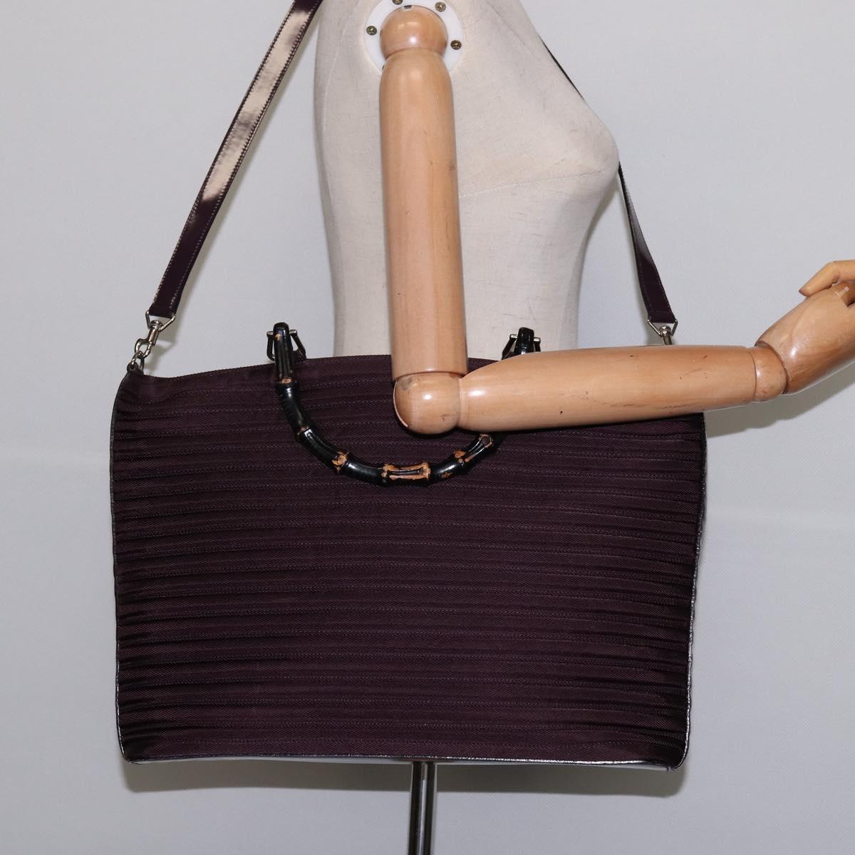 GUCCI Bamboo Hand Bag Nylon 2way Black Silver 002 1998 0352 Auth 145912