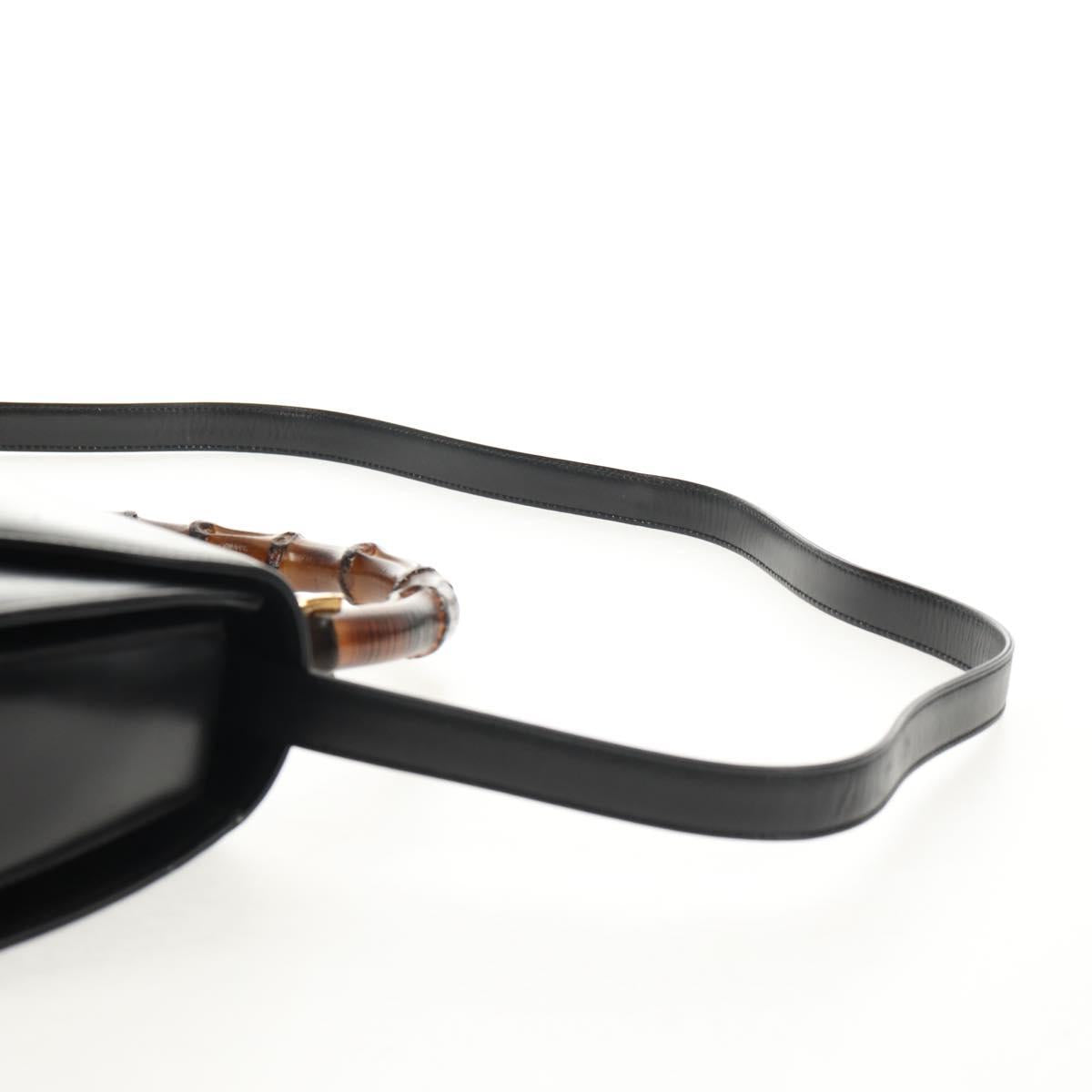 GUCCI Bamboo Hand Bag Leather 2way Black Gold 000 46 0063 Auth 145923A