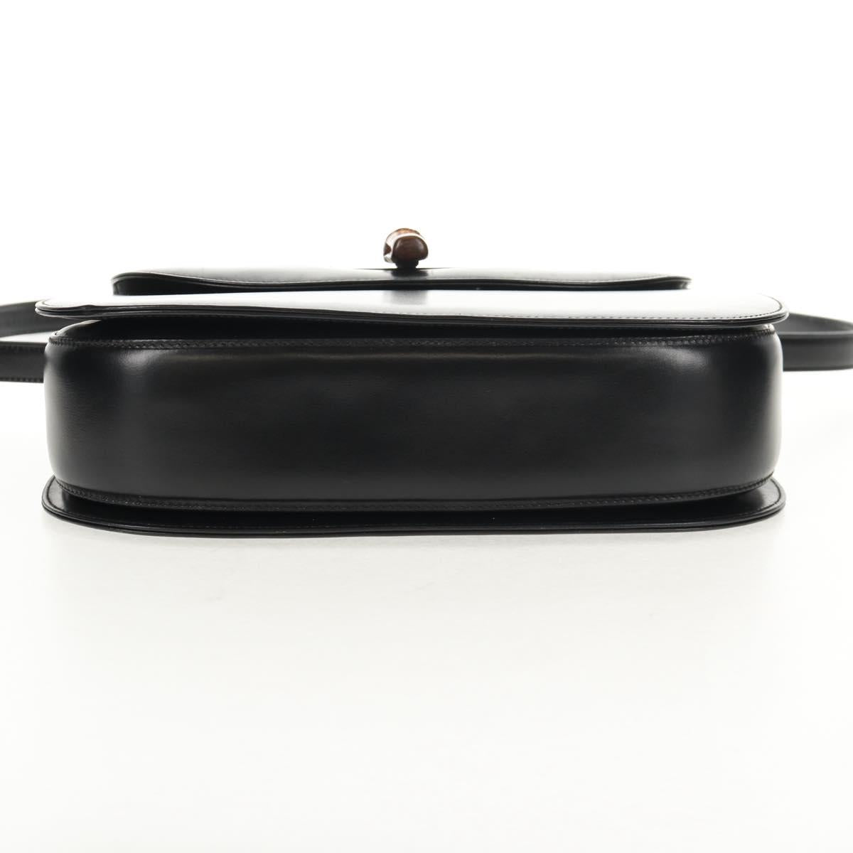 GUCCI Bamboo Hand Bag Leather 2way Black Gold 000 46 0063 Auth 145923A