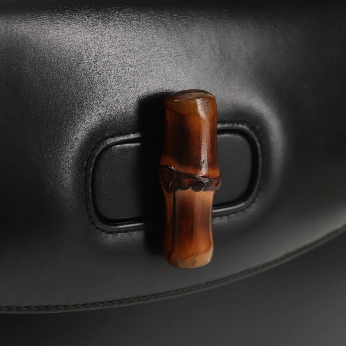 GUCCI Bamboo Hand Bag Leather 2way Black Gold 000 46 0063 Auth 145923A