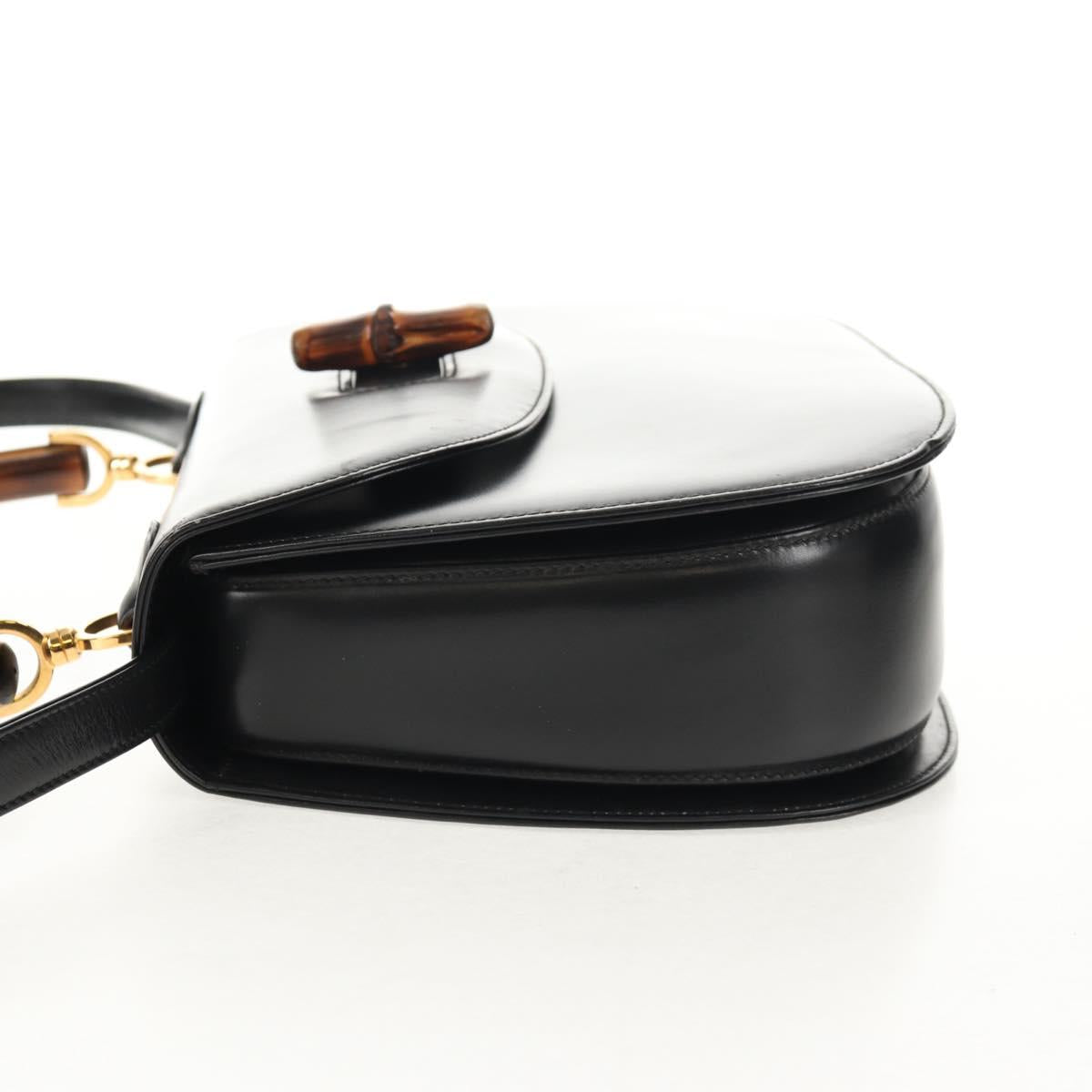 GUCCI Bamboo Hand Bag Leather 2way Black Gold 000 46 0063 Auth 145923A