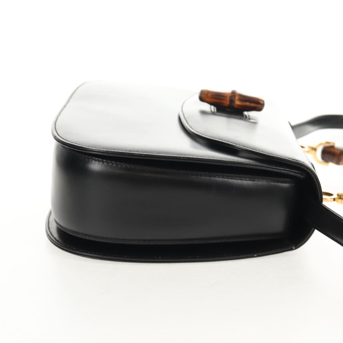 GUCCI Bamboo Hand Bag Leather 2way Black Gold 000 46 0063 Auth 145923A