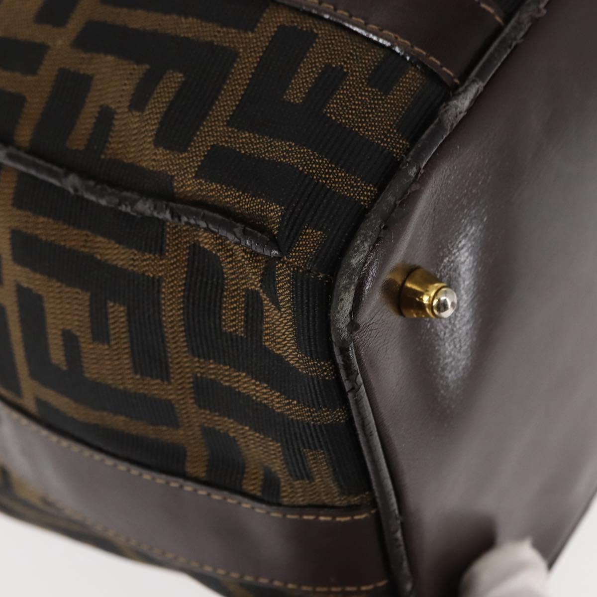 FENDI Zucca Canvas Hand Bag Black Brown gold Auth 145924