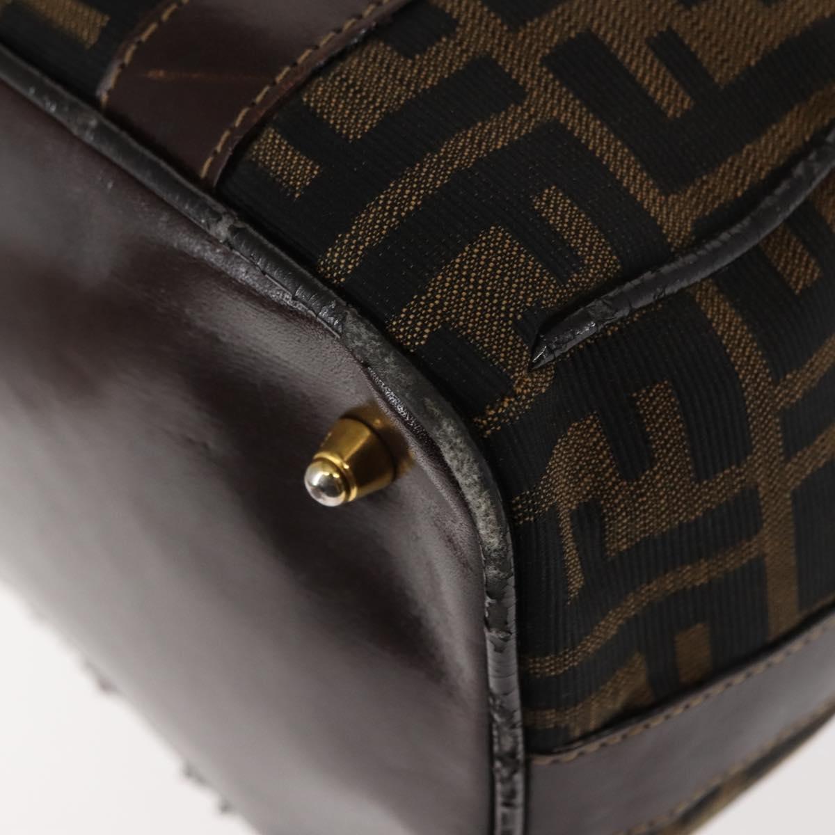 FENDI Zucca Canvas Hand Bag Black Brown gold Auth 145924