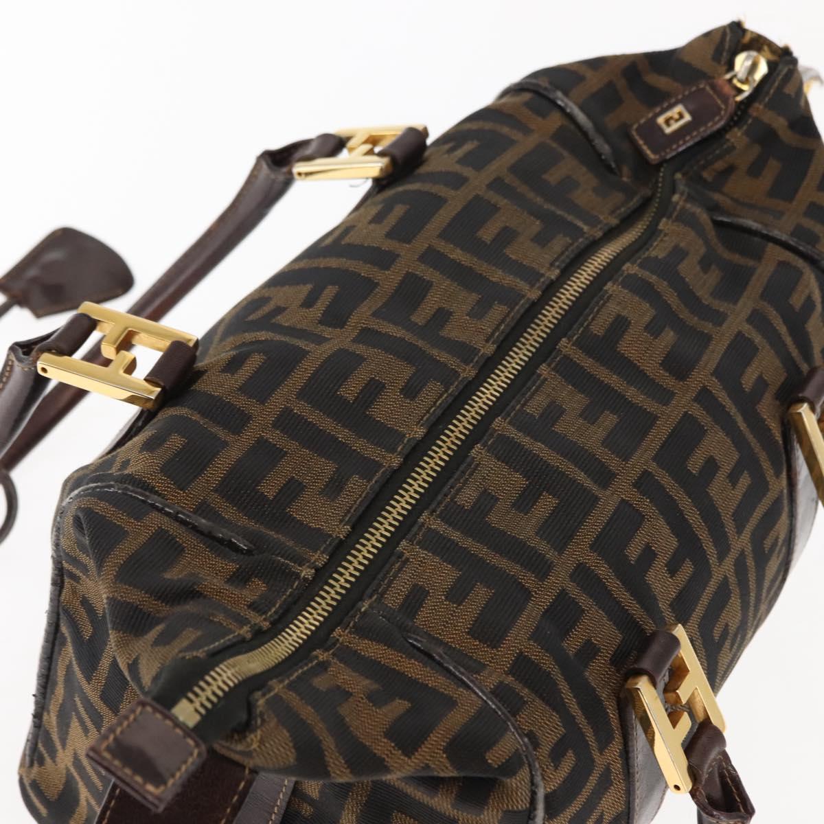 FENDI Zucca Canvas Hand Bag Black Brown gold Auth 145924