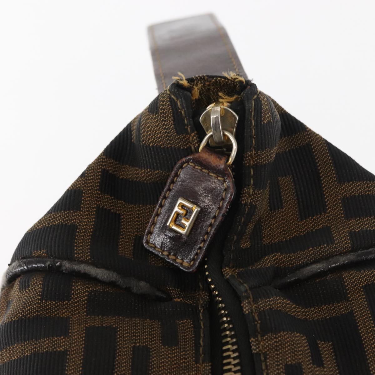FENDI Zucca Canvas Hand Bag Black Brown gold Auth 145924