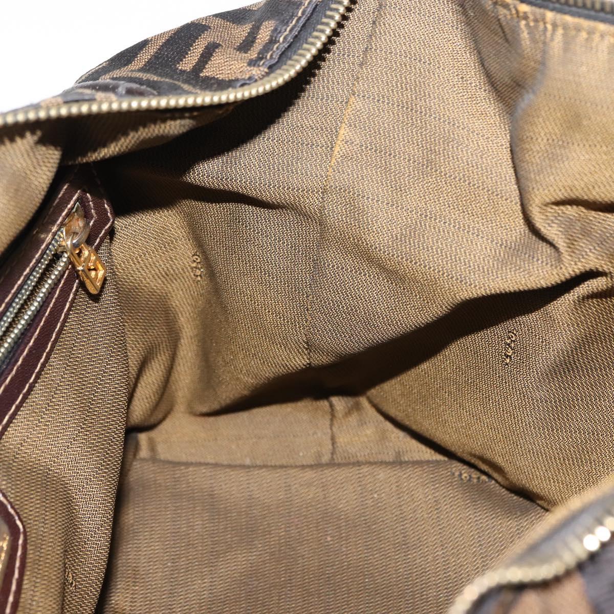 FENDI Zucca Canvas Hand Bag Black Brown gold Auth 145924