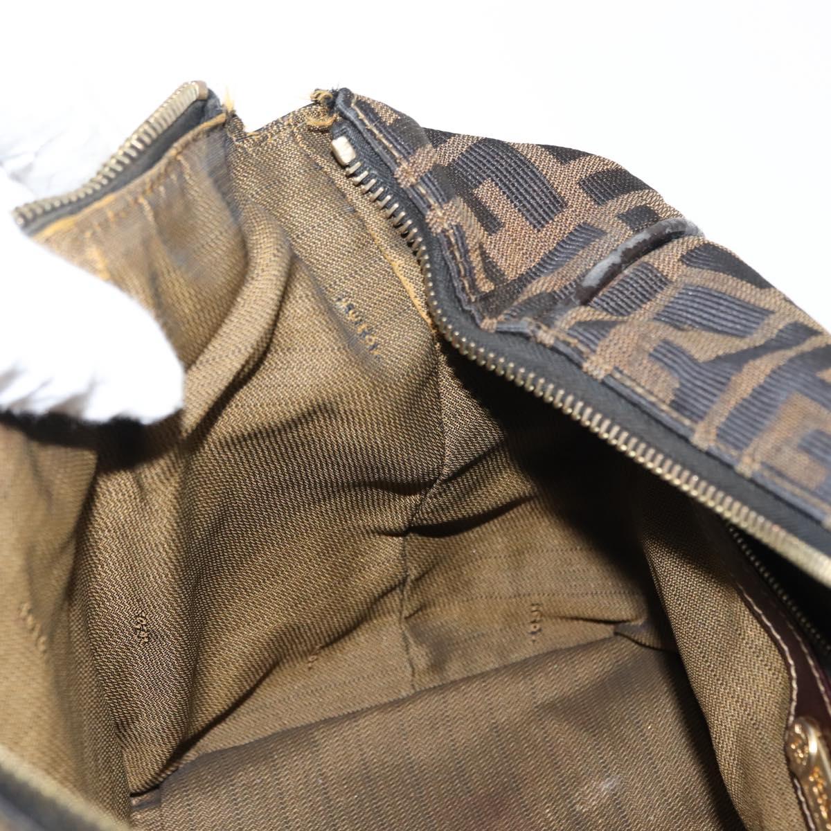 FENDI Zucca Canvas Hand Bag Black Brown gold Auth 145924