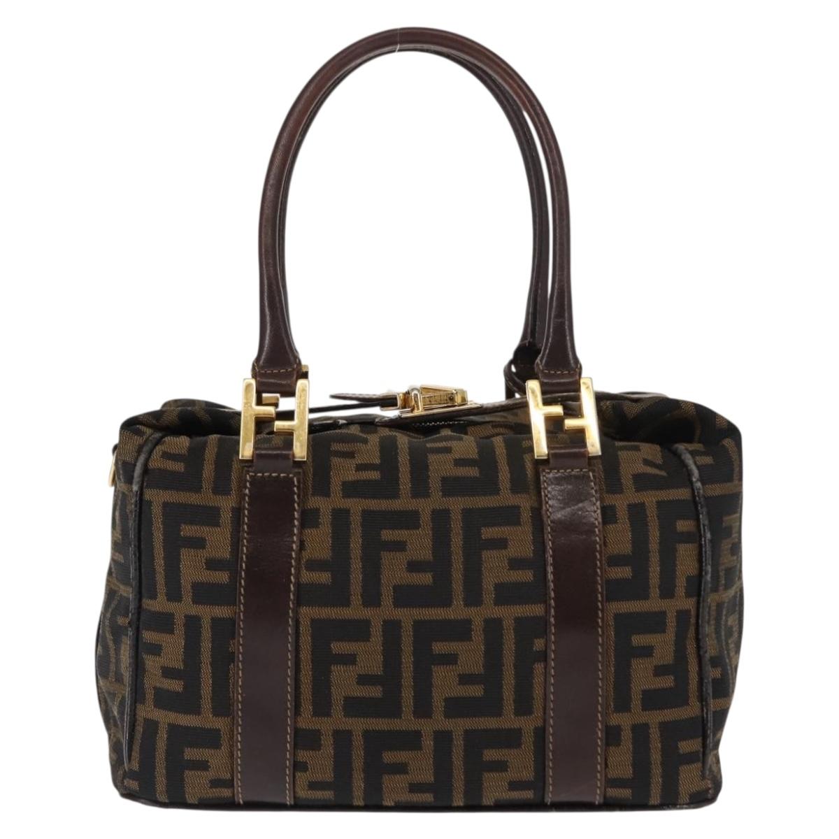 FENDI Zucca Canvas Hand Bag Black Brown gold Auth 145924