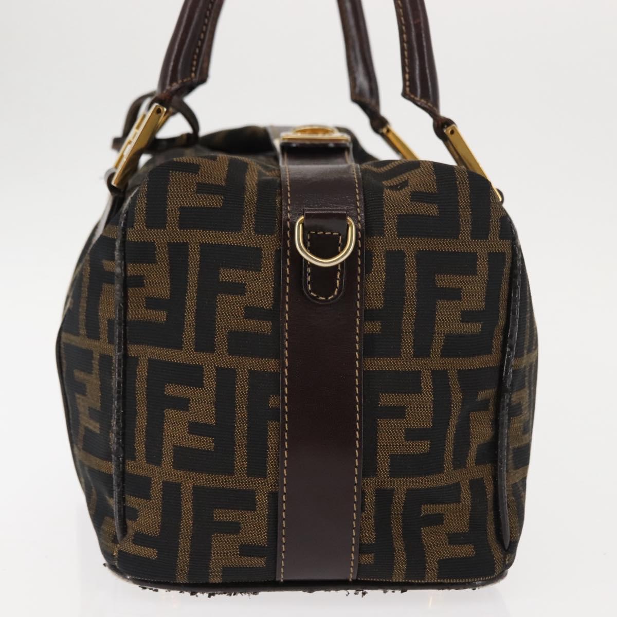 FENDI Zucca Canvas Hand Bag Black Brown gold Auth 145924