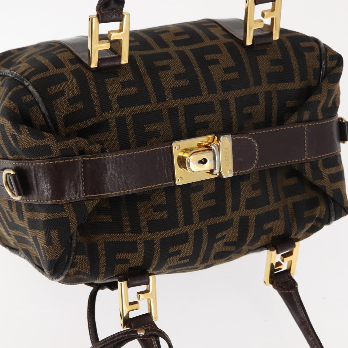 FENDI Zucca Canvas Hand Bag Black Brown gold Auth 145924