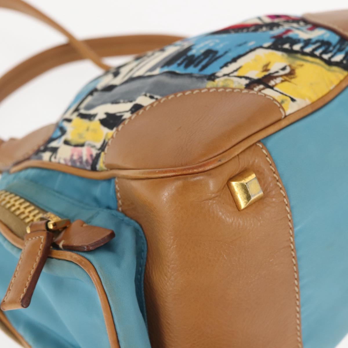 PRADA Venice Hand Bag Nylon Light Blue Gold Auth 145925