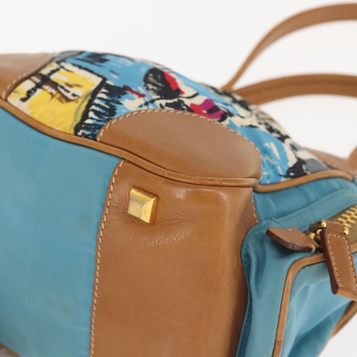 PRADA Venice Hand Bag Nylon Light Blue Gold Auth 145925A