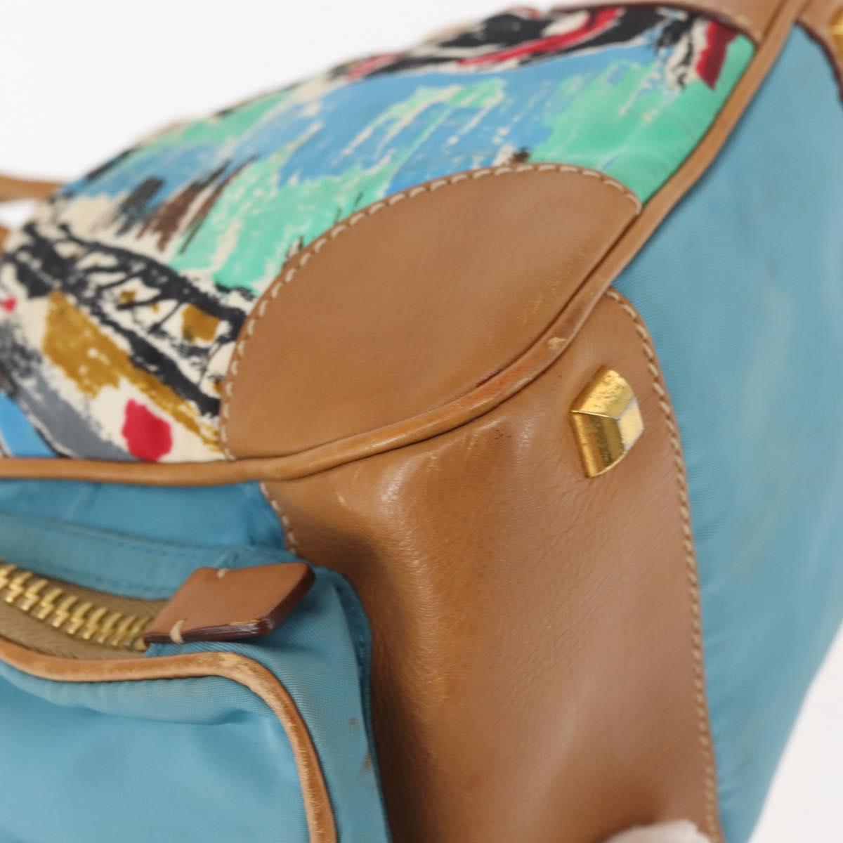 PRADA Venice Hand Bag Nylon Light Blue Gold Auth 145925