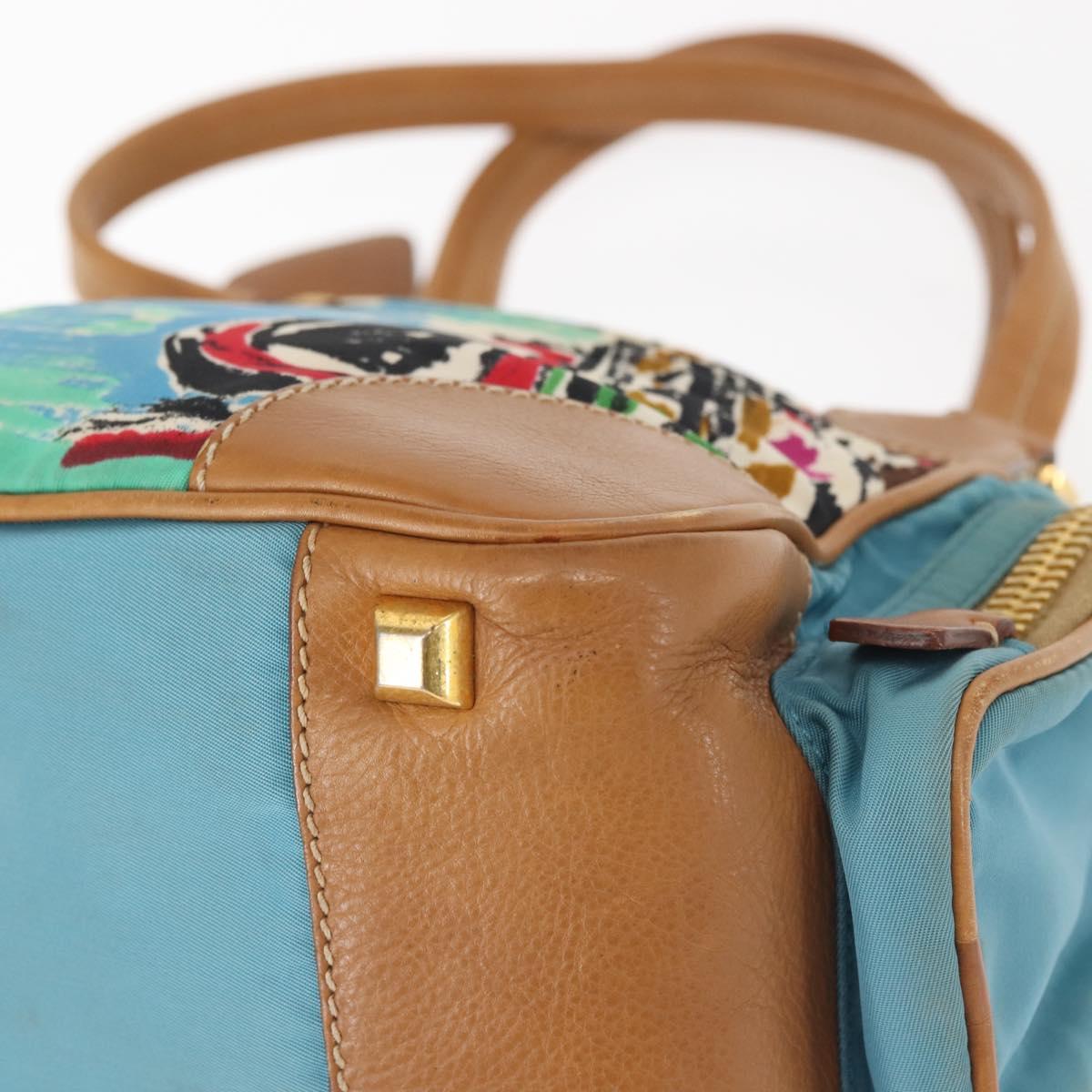 PRADA Venice Hand Bag Nylon Light Blue Gold Auth 145925A