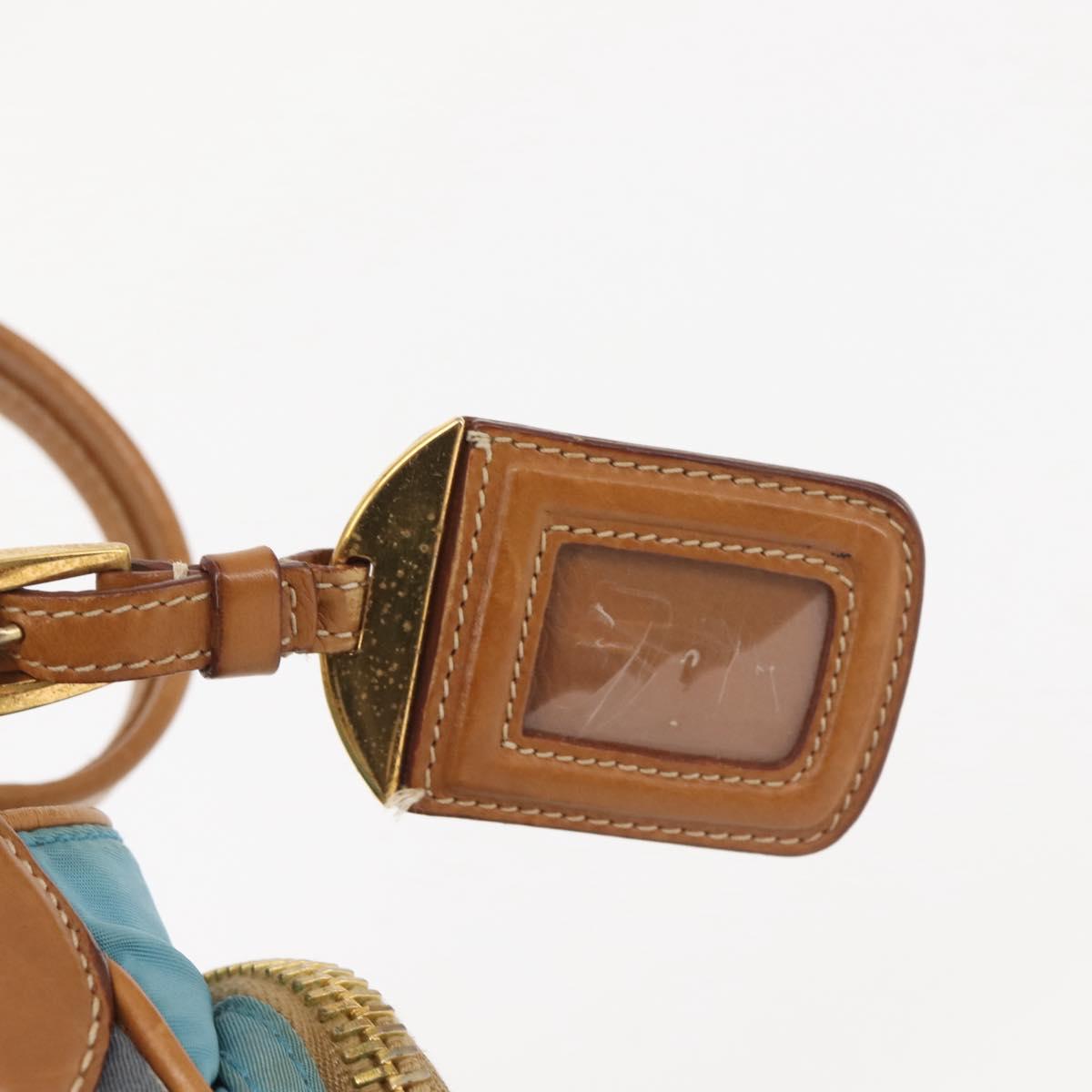 PRADA Venice Hand Bag Nylon Light Blue Gold Auth 145925