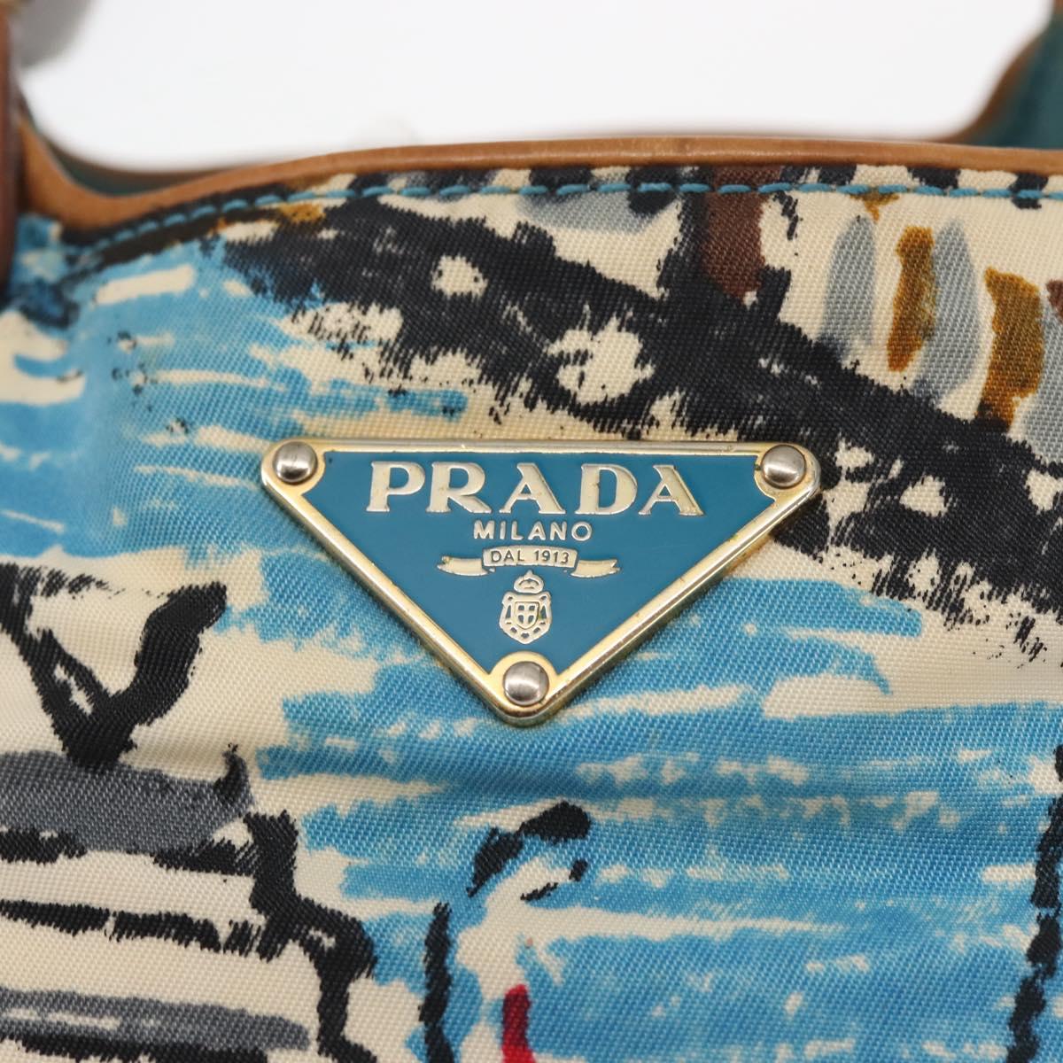 PRADA Venice Hand Bag Nylon Light Blue Gold Auth 145925A