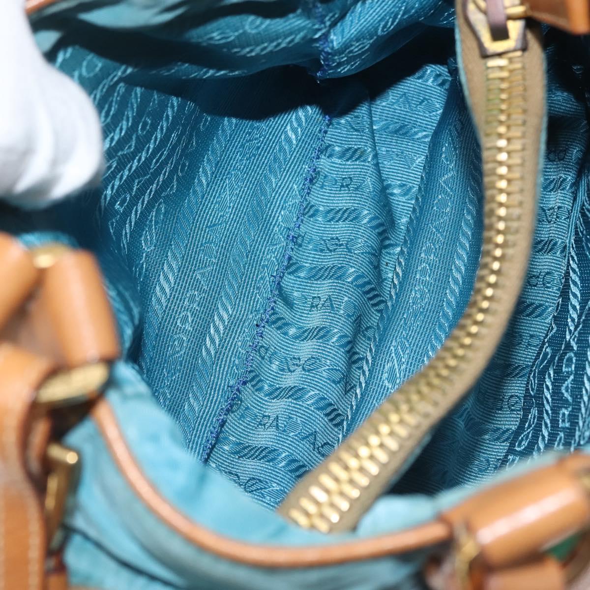 PRADA Venice Hand Bag Nylon Light Blue Gold Auth 145925A