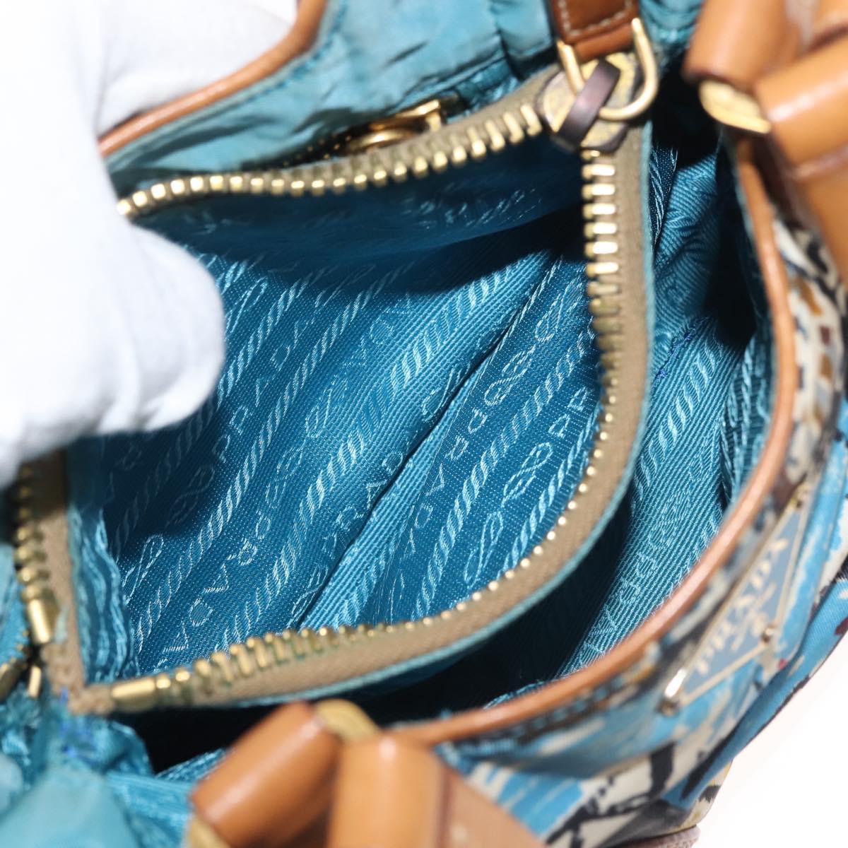 PRADA Venice Hand Bag Nylon Light Blue Gold Auth 145925