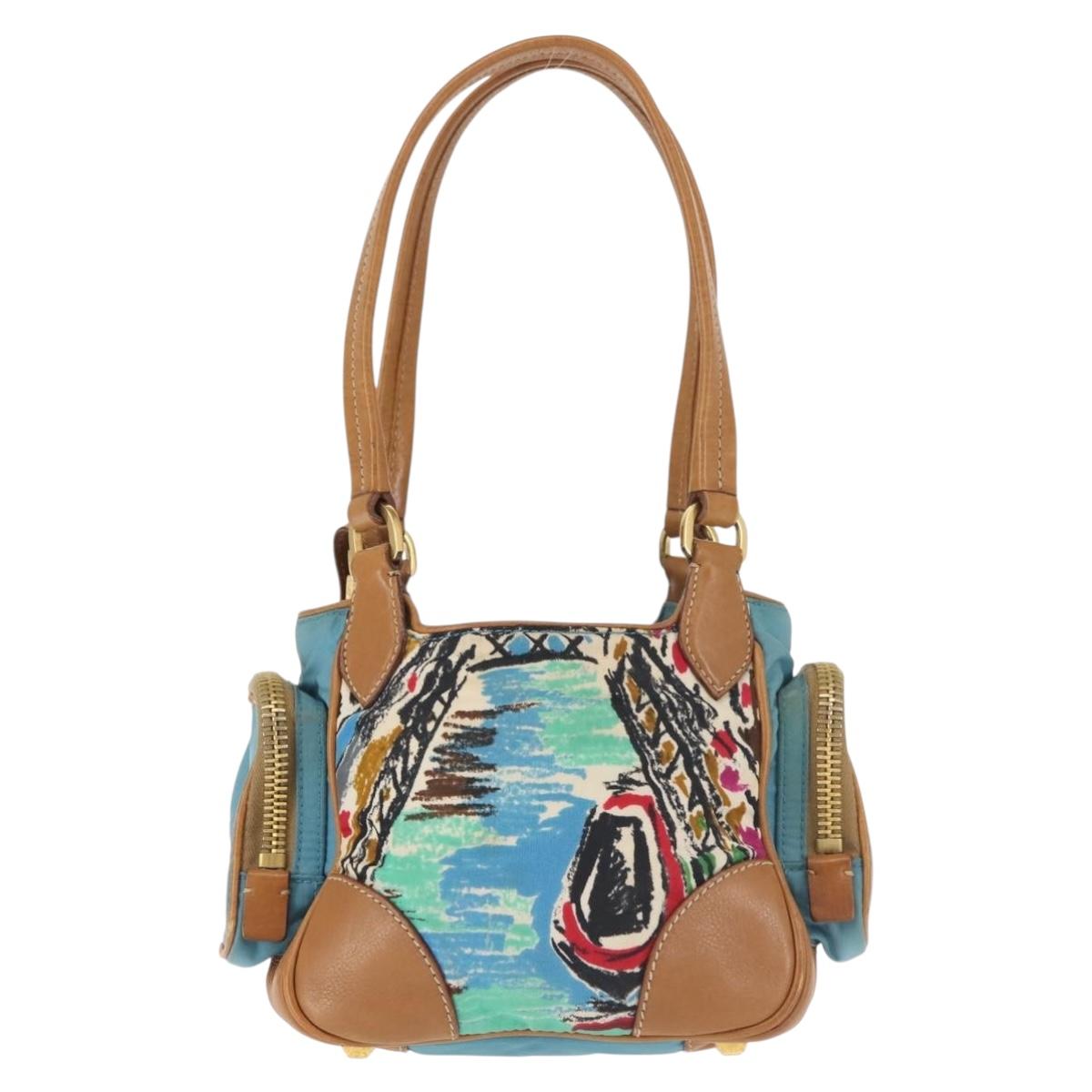 PRADA Venice Hand Bag Nylon Light Blue Gold Auth 145925A
