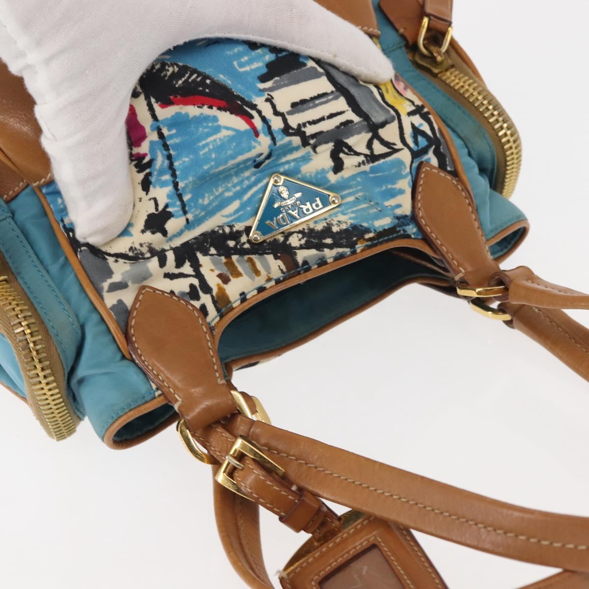 PRADA Venice Hand Bag Nylon Light Blue Gold Auth 145925A