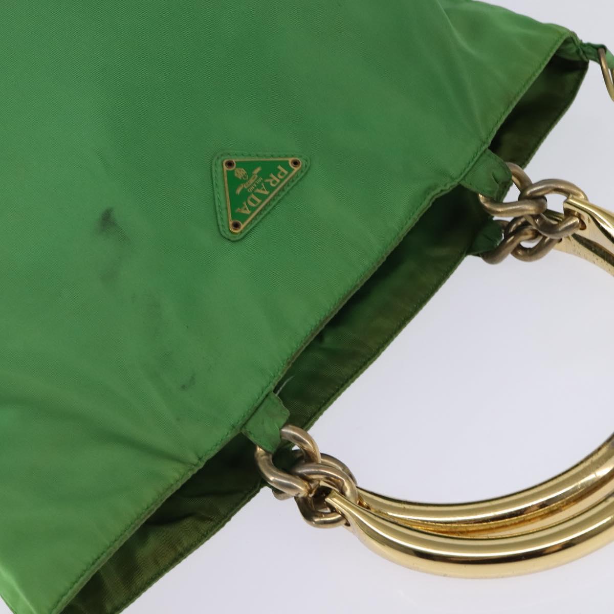 PRADA Hand Bag Nylon Green Gold Auth 145926