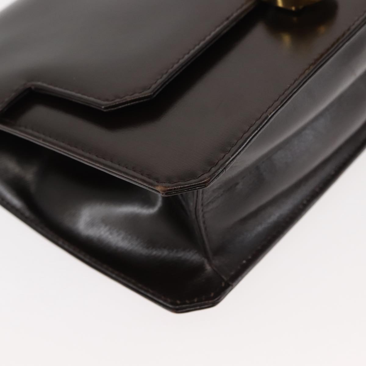 GUCCI Chain Shoulder Bag Leather Brown Gold Auth 145936