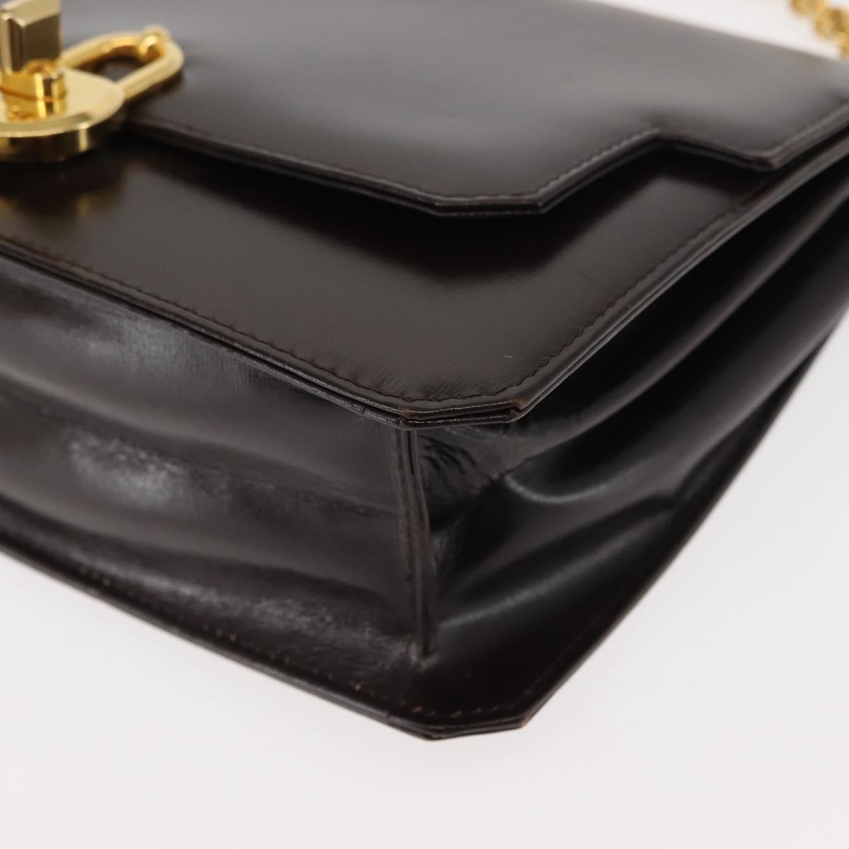 GUCCI Chain Shoulder Bag Leather Brown Gold Auth 145936