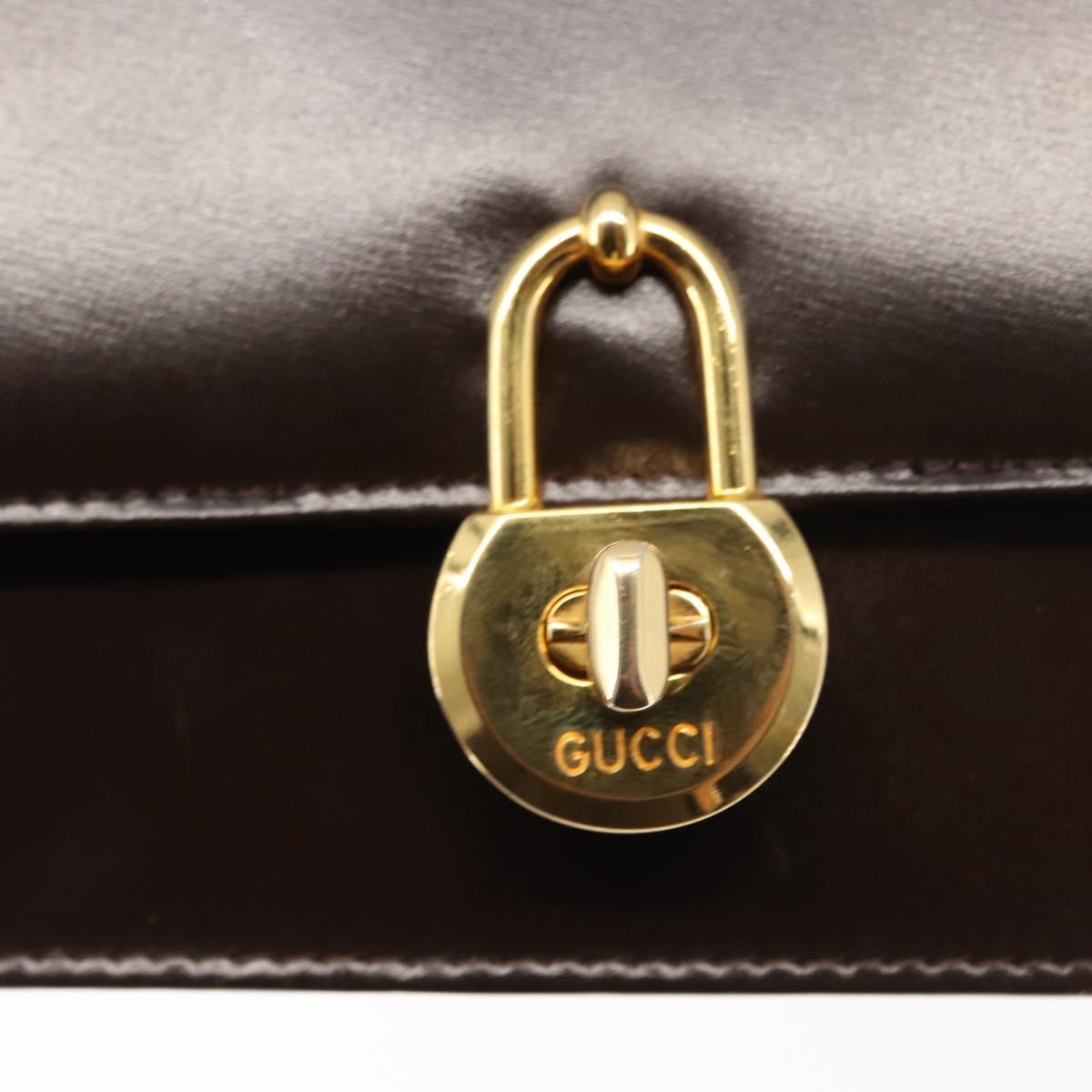 GUCCI Chain Shoulder Bag Leather Brown Gold Auth 145936