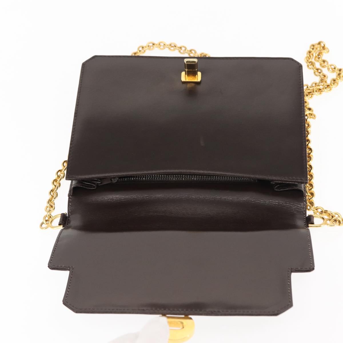 GUCCI Chain Shoulder Bag Leather Brown Gold Auth 145936