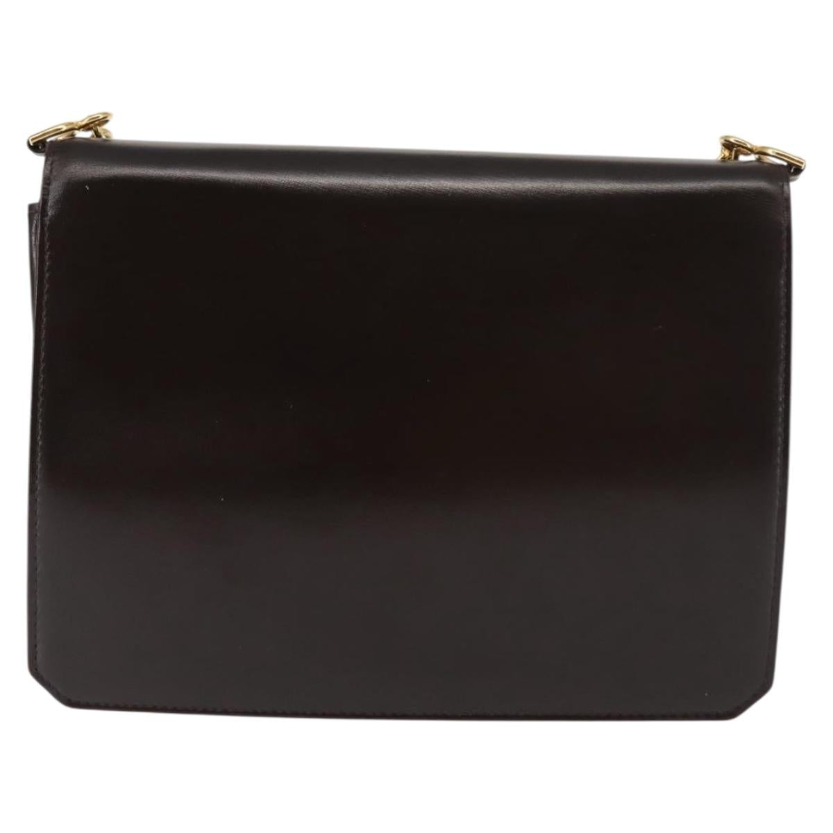GUCCI Chain Shoulder Bag Leather Brown Gold Auth 145936