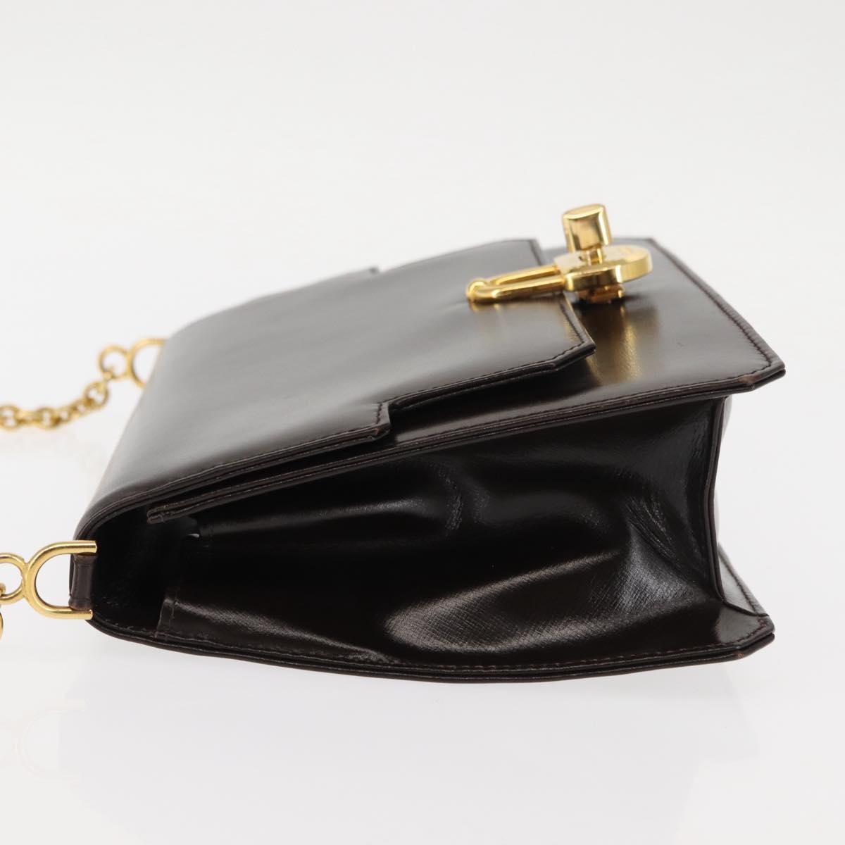 GUCCI Chain Shoulder Bag Leather Brown Gold Auth 145936