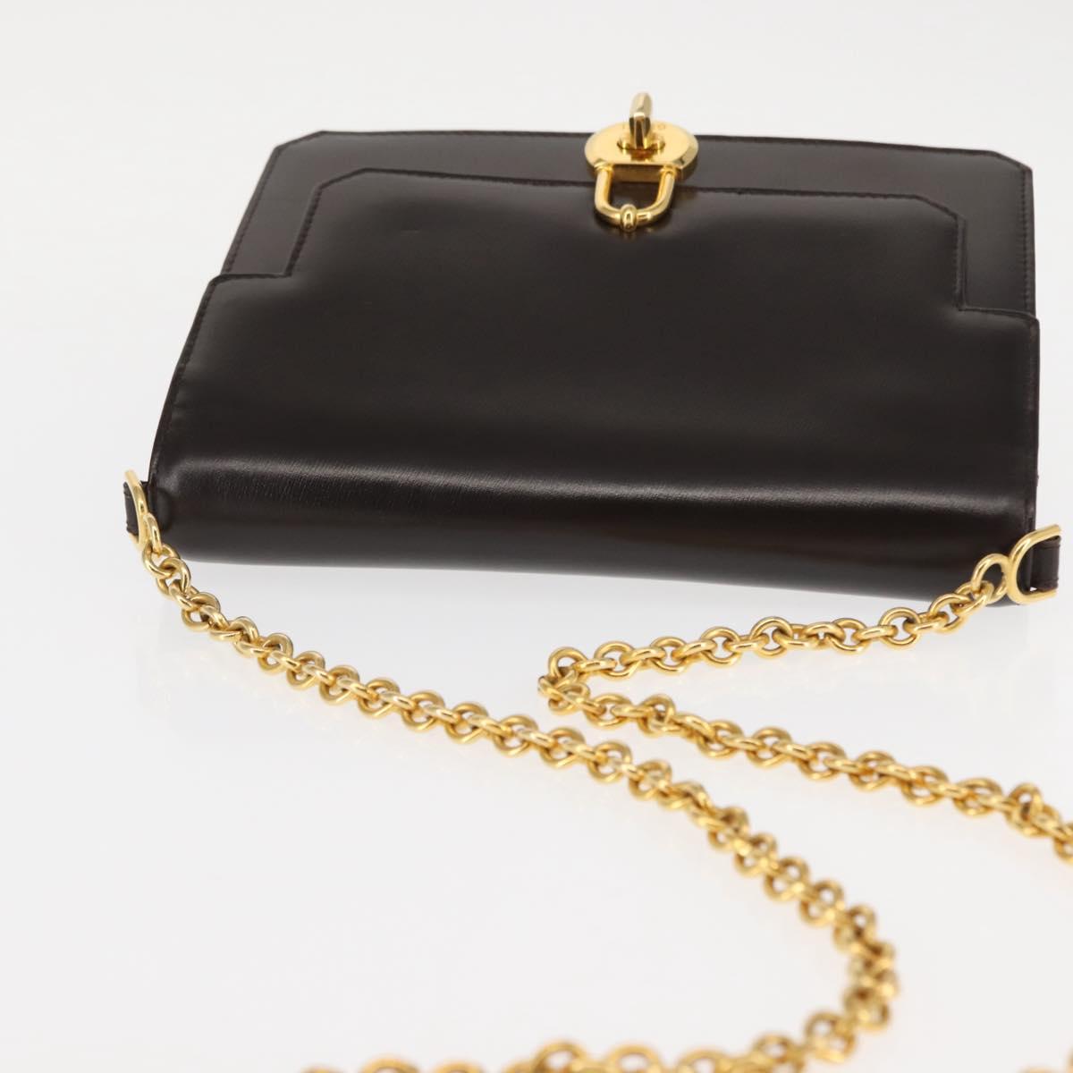GUCCI Chain Shoulder Bag Leather Brown Gold Auth 145936