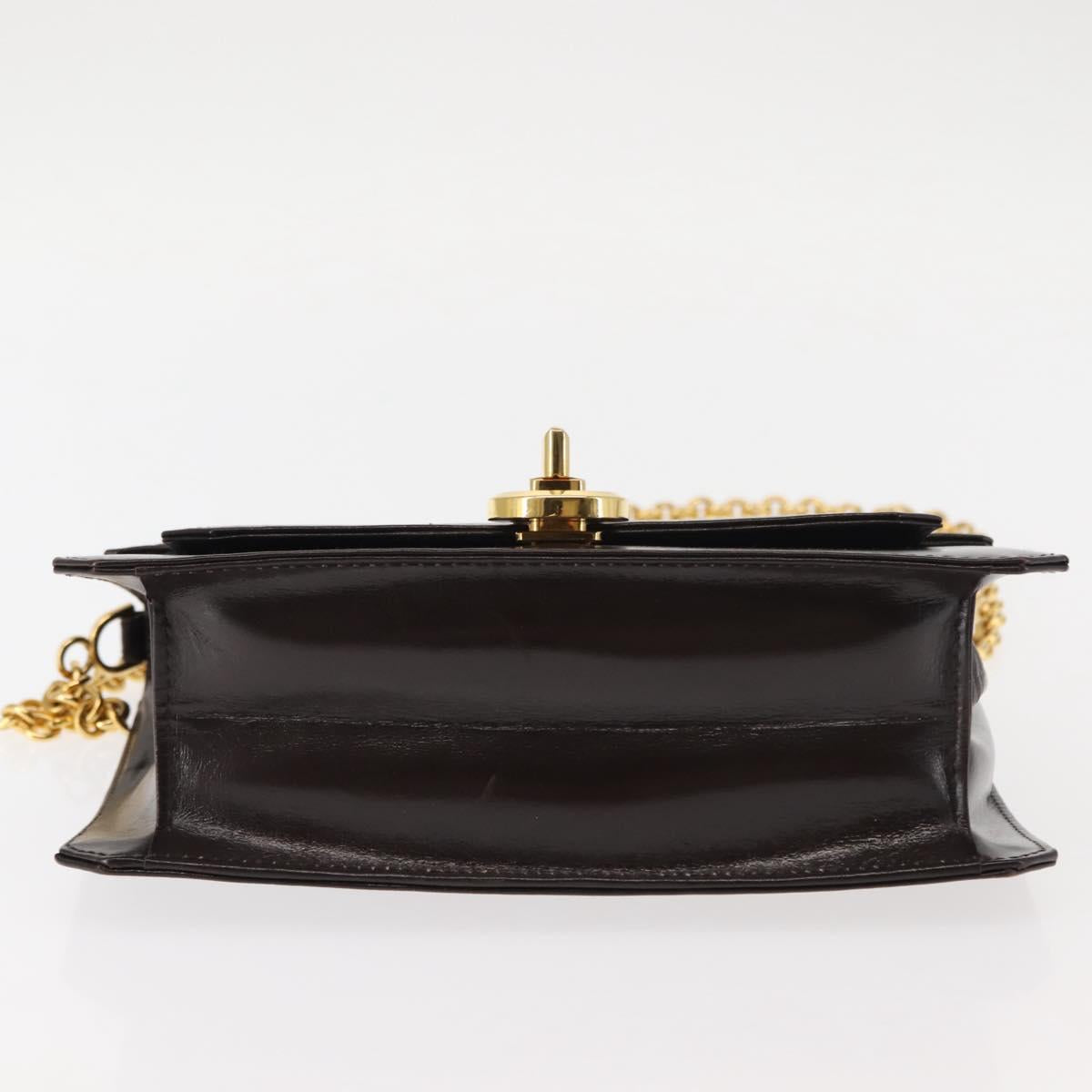 GUCCI Chain Shoulder Bag Leather Brown Gold Auth 145936