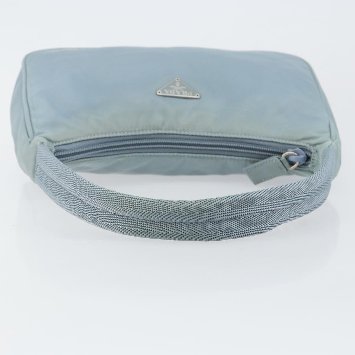 PRADA Hand Bag Nylon Light Blue Silver Auth 145937