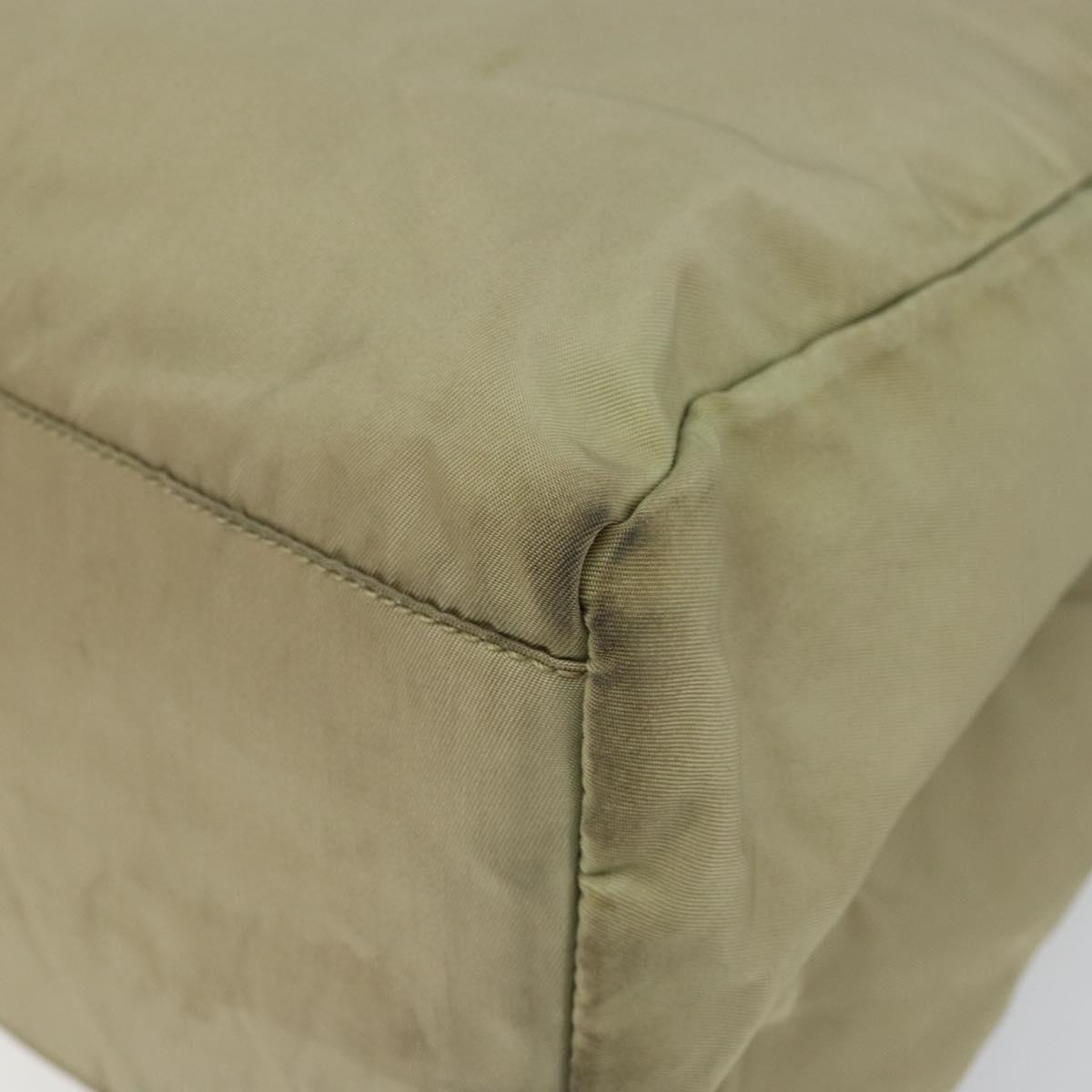 PRADA Tote Bag Nylon Beige Silver Auth 145938