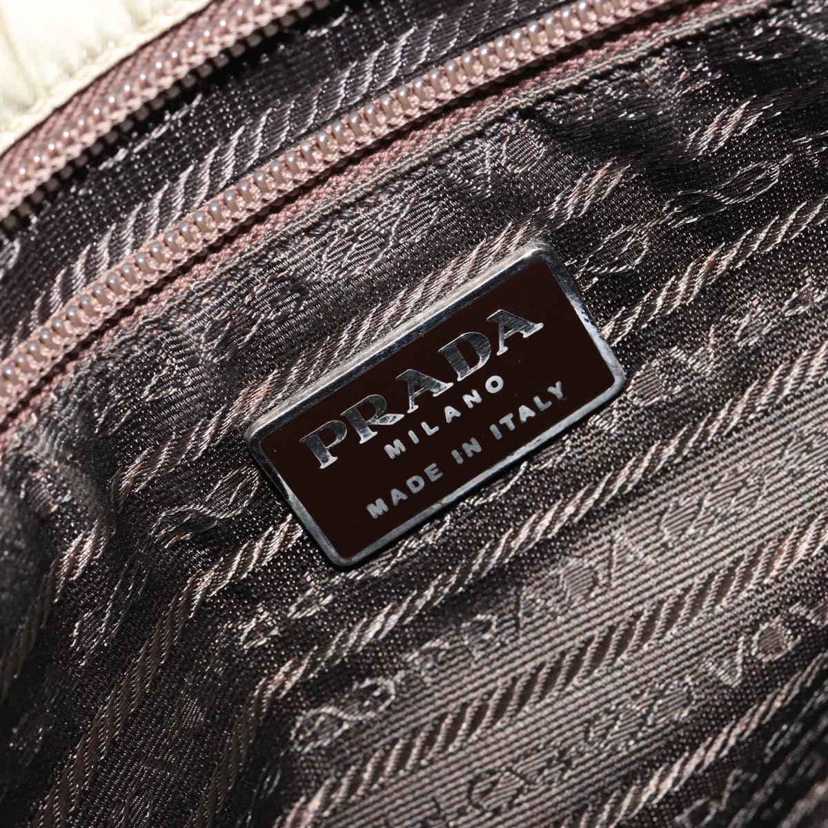 PRADA Tote Bag Nylon Beige Silver Auth 145938